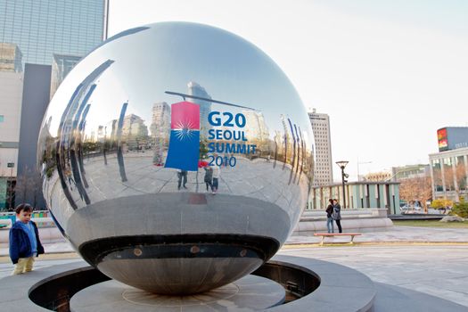 A ball with G20 summit logo in Seoul downtown. The summit was held in november 2010.