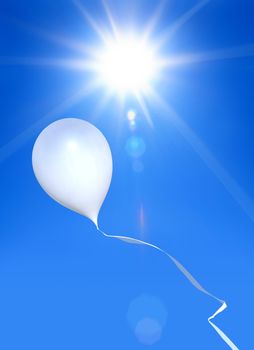 toy balloon soaring in the blue sky under shining sun