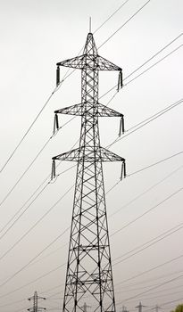 pylon, high voltage line and small green corner  France