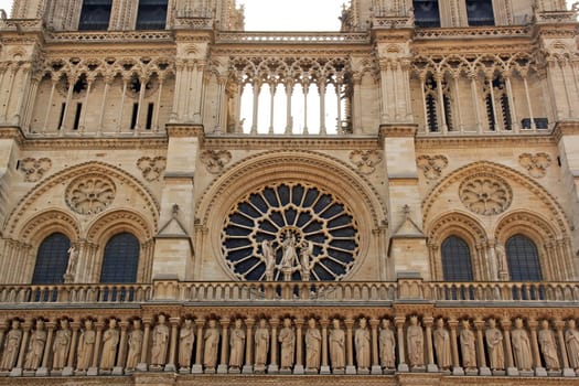 Notre Dame de Paris, rose main entrance  Paris France