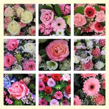 XL-collage , mixed pink flower arrangement, 9 high resolution images