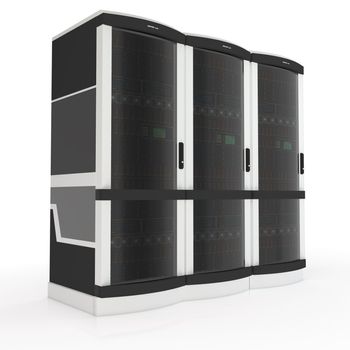 three server racks with on white background