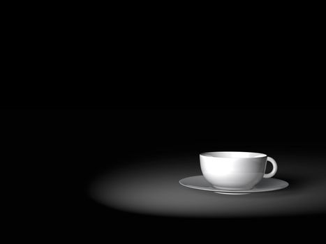 White ceramic cup of coffee on a dark background of night