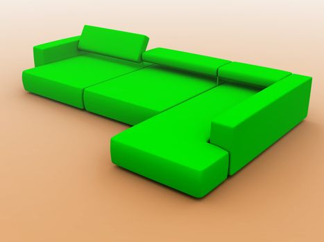 sofa in green tones on a gradient background