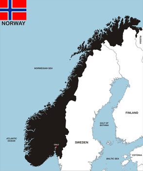 very big size black map of norway with flag