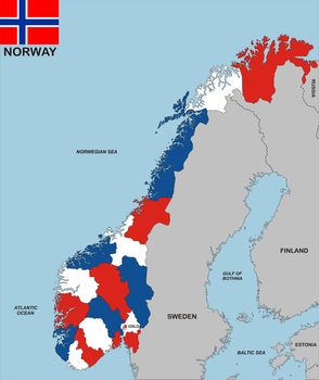 very big size political map of norway with flag