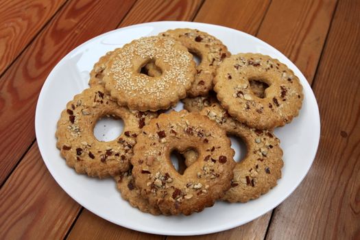 shortbread biscuits in the form of rings with nuts