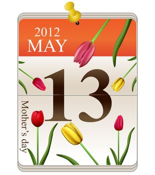 Mothers day for 2012 on calendar with tulips