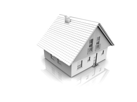 exterior of house in the light tones reflected in a white background