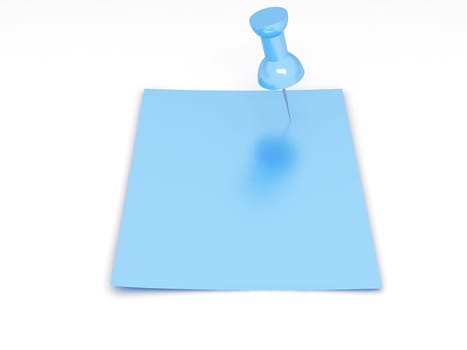 clear sheet of paper of blue color attached pushpin to a white wall