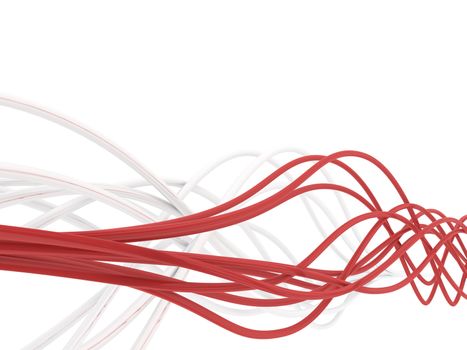 fibre-optical red and metal silvered cables on a white background
