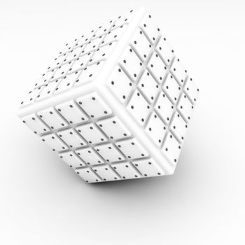 well-organized located group of bolted cubes of light tones on white background