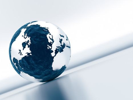 sphere of earth with continents the surrounded oceans on a neutral reflective background in pastel tones