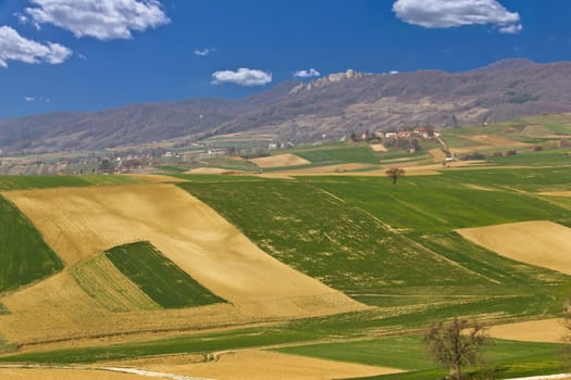 Beautiful green scenery - fields and mountain, Kalnik, Croatia