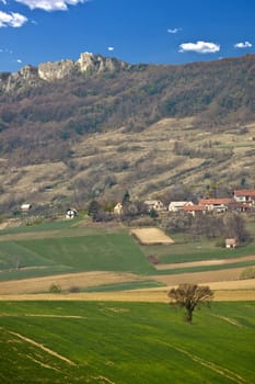 Springtime green landscape - meadow and mountain, Kalnik, Croatia