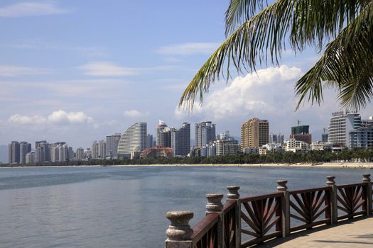 SANYA. CHINA: APRIL - 04, 2012. Canal with bridge on Jan. 12, 2008 in Sanya. It lies at the southern tip of Hainan Island. Located as of the Equator as Hawaii.