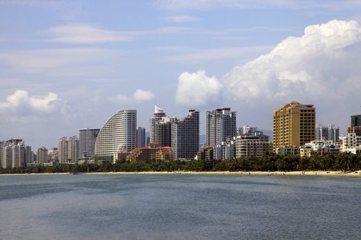 SANYA. CHINA: APRIL - 04, 2012. Canal with bridge on Jan. 12, 2008 in Sanya. It lies at the southern tip of Hainan Island. Located as of the Equator as Hawaii.