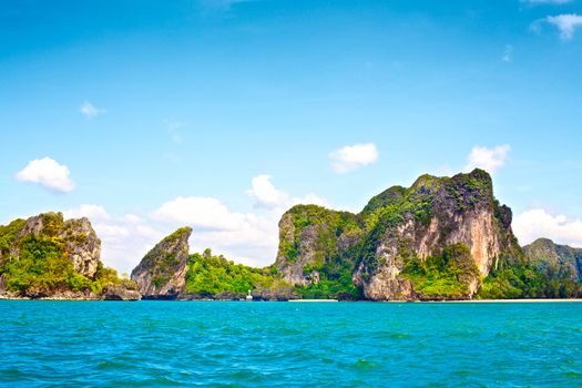 tall cliff with trees at Andaman Sea, Thailand