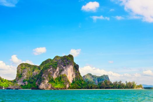 tall cliff with trees at Andaman Sea, Thailand