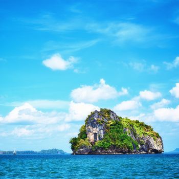 tall cliff with trees at Andaman Sea, Thailand