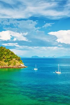 yacht in Andaman Sea, aerial view, Thailand