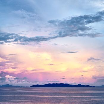 sunset over Andaman Sea, aerial view, Thailand