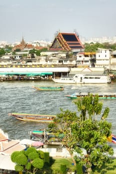Wat Pho on river, Bangkok, Thailand, aerial view