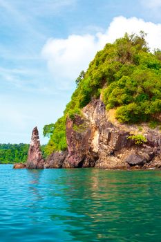 tall cliff with trees at Andaman Sea, Thailand