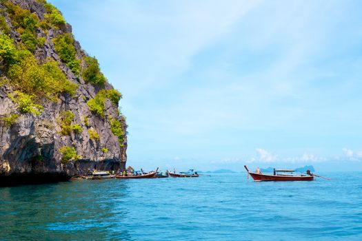 tall cliff with trees at Andaman Sea, Thailand