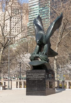 Memorial to sailor lost at sea in Atlantic in Battery Park in Manhattan New York