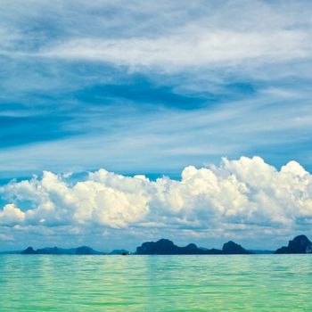 Andaman Sea, Thailand, foggy seascape at early morning