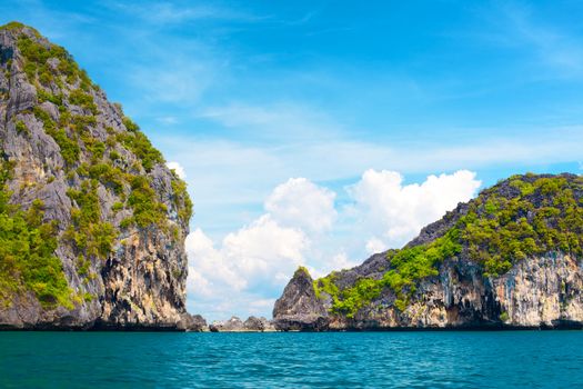 tall cliff with trees at Andaman Sea, Thailand