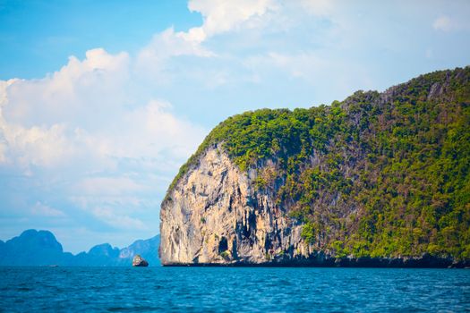 tall cliff with trees at Andaman Sea, Thailand