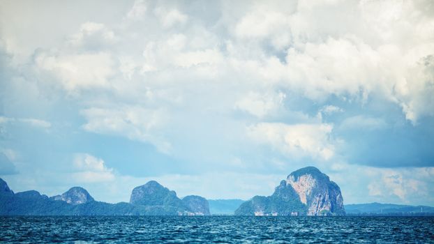 Andaman Sea, Thailand, foggy seascape at early morning