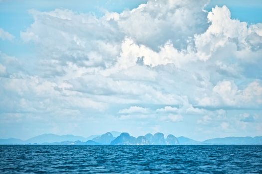 Andaman Sea, Thailand, foggy seascape at early morning