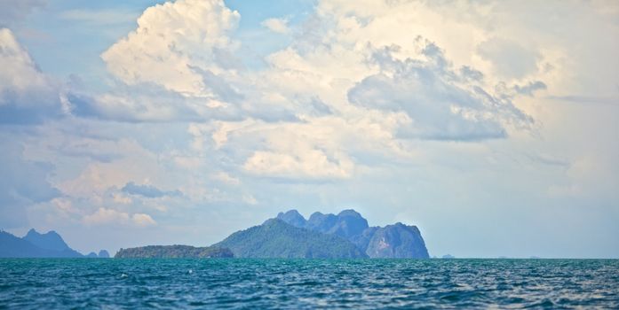 Andaman Sea, Thailand, foggy seascape at early morning