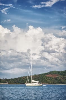 white yacht at anchor, Andaman Sea, Thailand