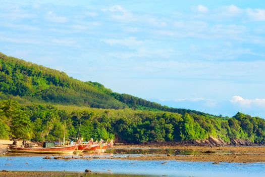 boats on coast, Andaman Sea, Koh Libong, Thailand