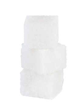 Sugar cubes on white background.