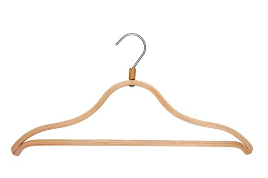 Wooden clothes hanger isolate on white.