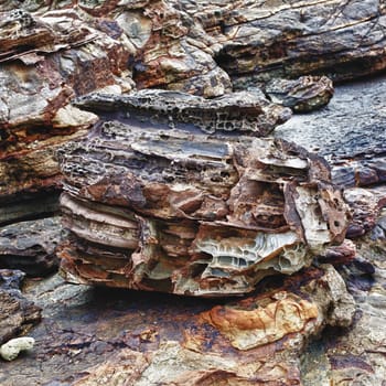 rocks and sand on shore, Thailand, close up