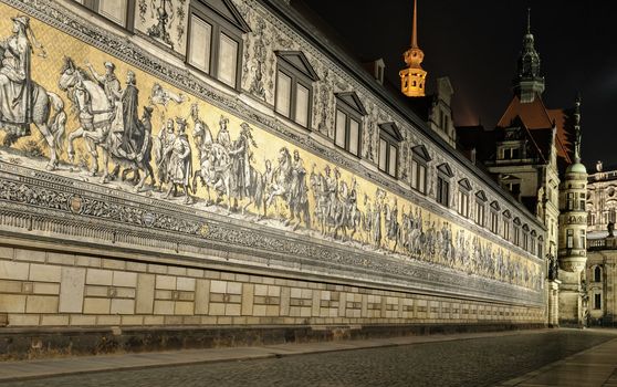 Dresden Fuerstenzug, a porcelan mosaic in the centre of Dresden, on which is represented all the Saxony royal dinasty