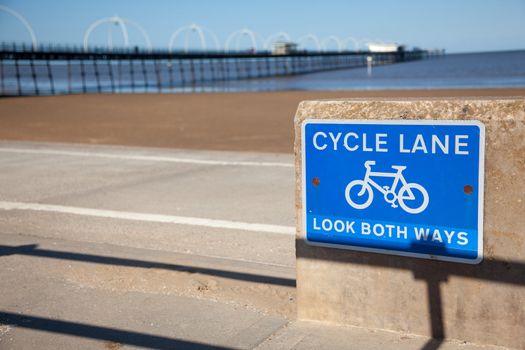 Cycle lane sign on the promenade in Southport in England