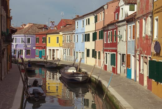 View of the island of Burano at sunset. Italy