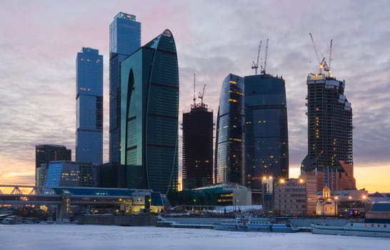 Buildings of business center "Moscow-City" in the evening