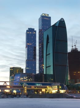 Buildings of business center "Moscow-City" in the evening