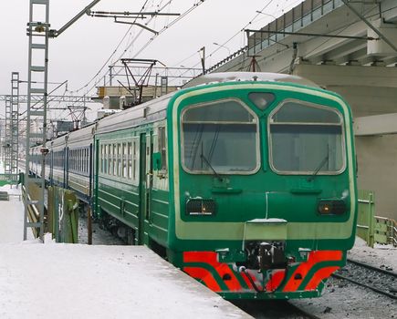 The electric train on the railway in Russia