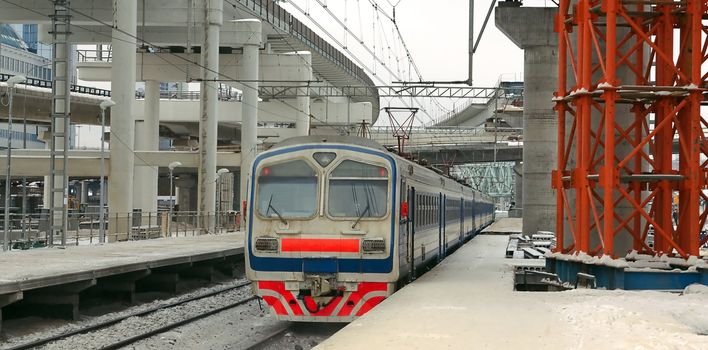 The electric train on the railway in Russia