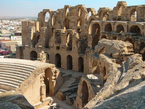 Ruins of Coliseum in El-Jem in Tunisia