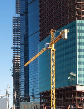 Buildings of business center "Moscow-City" in construction